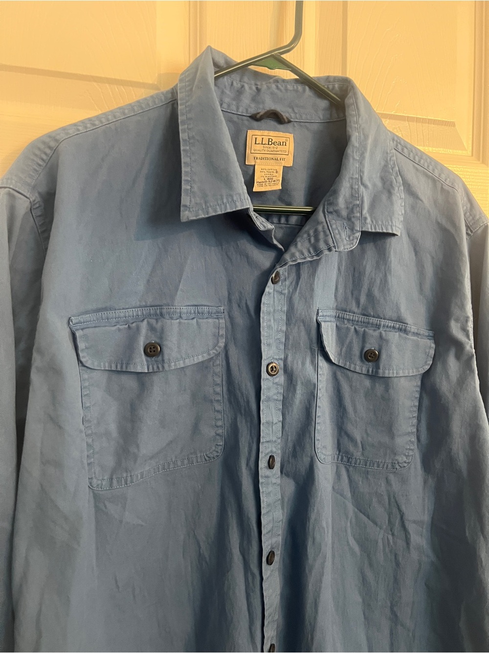 L.L.Bean Men’s Large Blue Button Up Shirt Long Sleeve - Picture 2 of 6